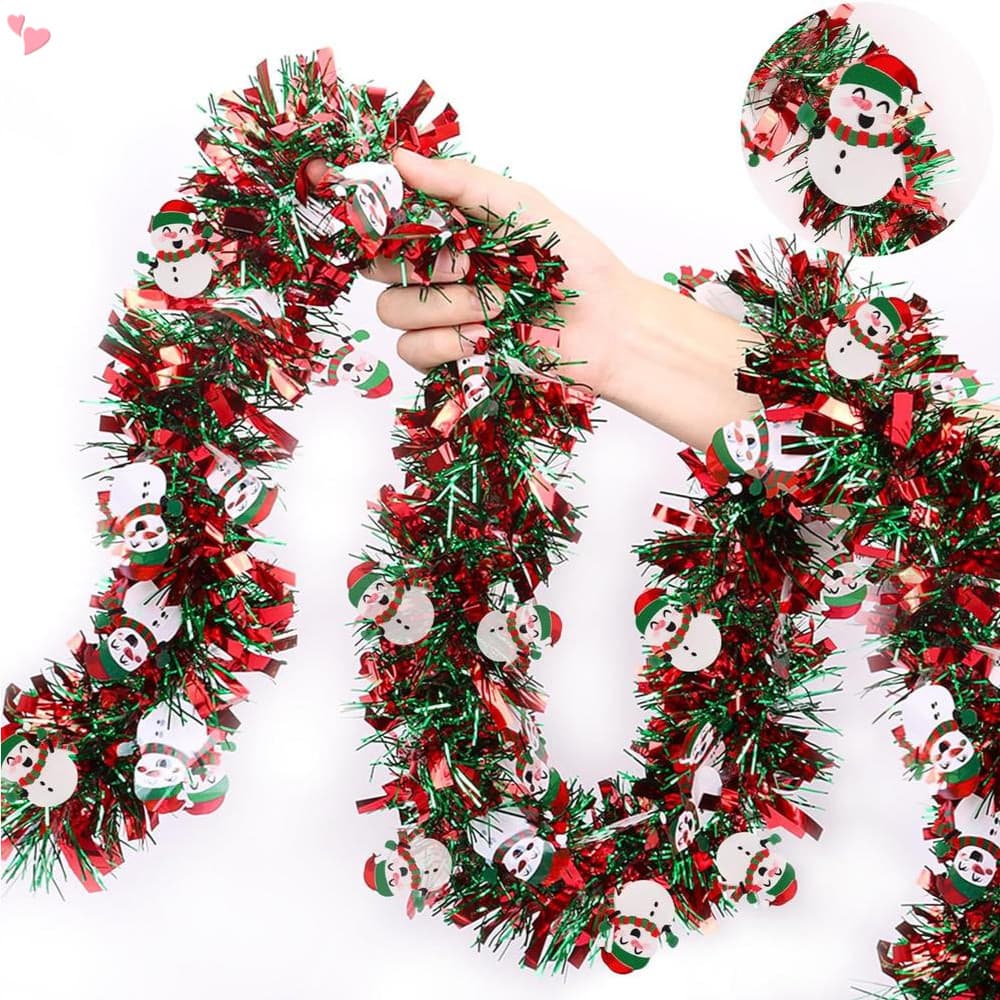 Decorações De Natal Guirlanda De Ouropel Verde Vermelho 2M Com Enfeites De Boneco De Gengibre De Papai Noel , Metálica D