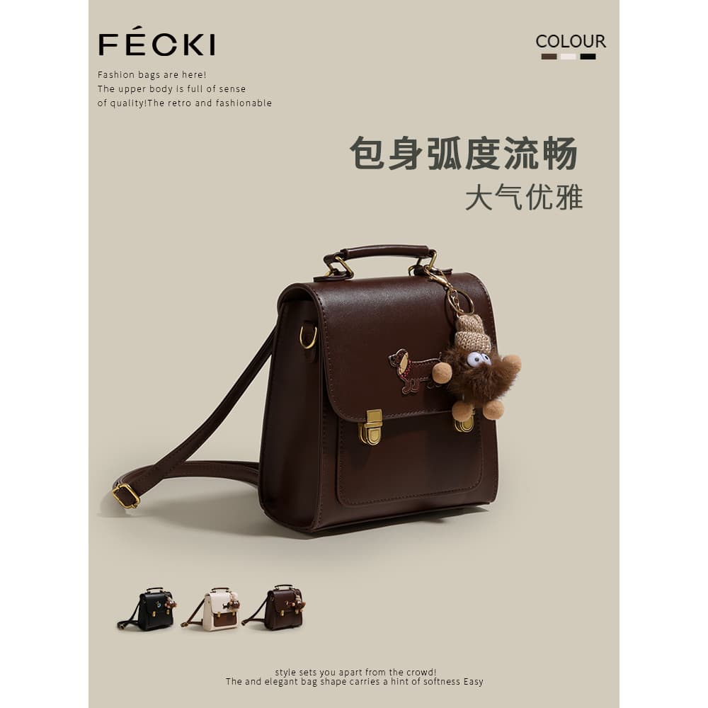 FECKI Estilo Preppy Mochila Bolsa Feminina Presente de Aniversário 2025 Novo Estilo Bonito Dachshund Pequena Mochila Bol