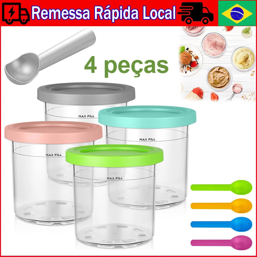 Kit 9 Pote   Creami, Pote   Creami NC299AM & NC300, Tampa Colorida, Copos de Sorvete, Para Creme, Sopa e Sobras