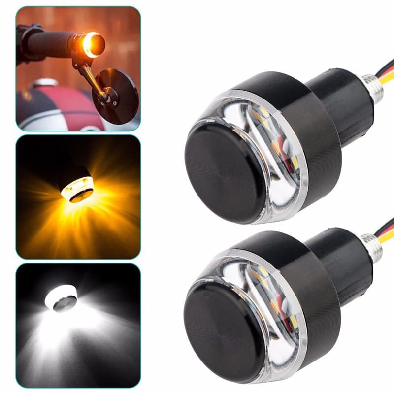 LT 1/2 Pçs 12V Motocicleta LED Guiador Final Turn Signal Light Branco Amarelo Pisca Lidar Com Barra De Aperto Lado Marca