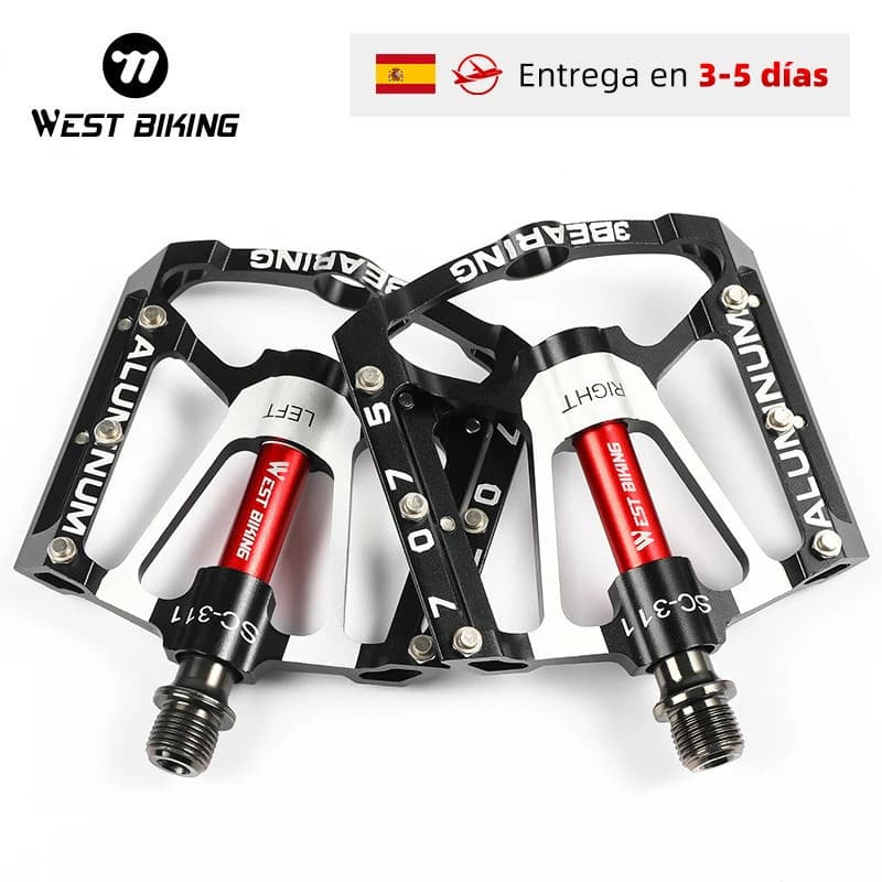 Pedais de Alumínio WEST BIKING MTB com 3 Rolamentos/Bucha DU, Pedais Ultralight para Bicicleta, Pedais Largos para Cicli