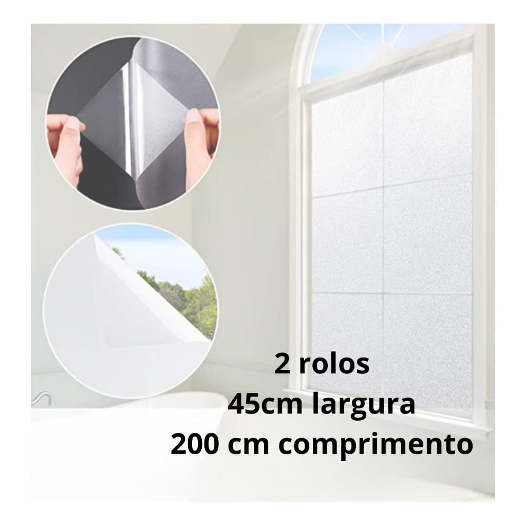 Kit 2 Rolos Película Adesiva Transparente Adesivo Jateado 45cm x 2m - 4 metros total