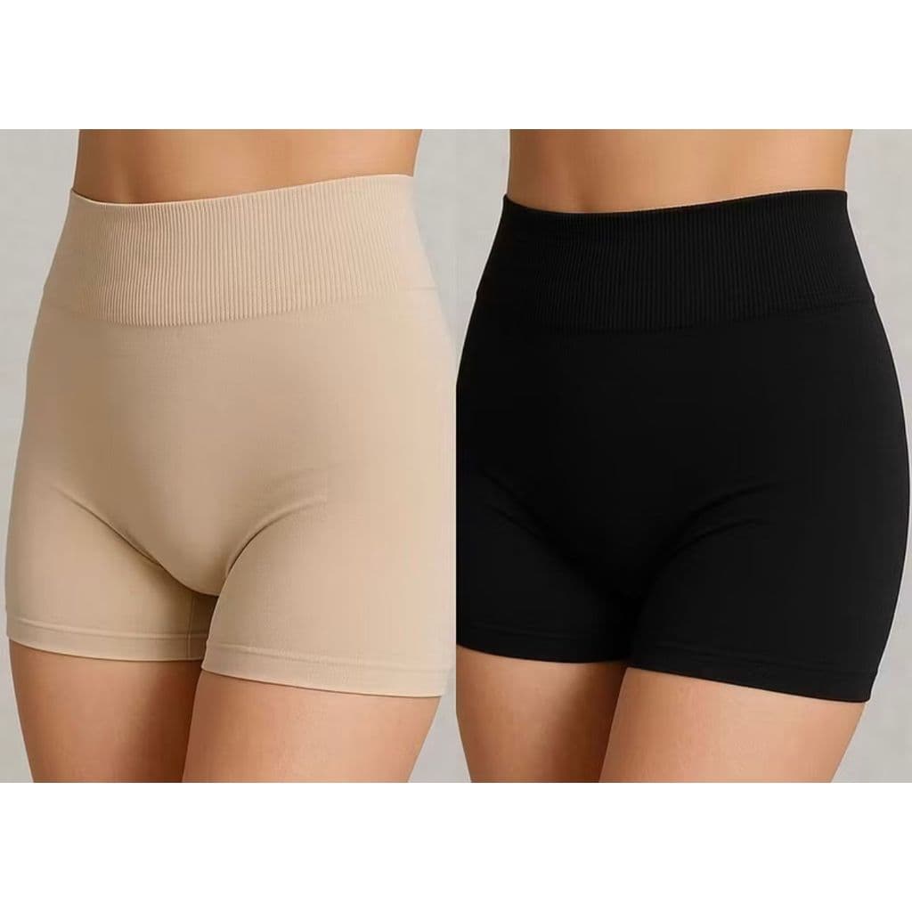 Shorts Segunda Pele Feminino Com Cós Alto Tipo Calcinha Boxer  Feminina Com Compressão Bege/Preto