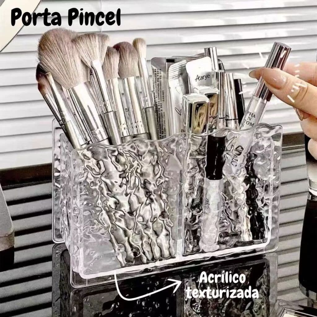 Organizador De Maquiagem Porta Pincel Caneta Joia Maquiagem Acrílico Multiuso Com 2 Divisórias - HU57826