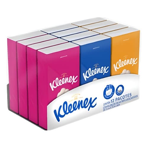 Lenço De Papel Kleenex Folha Tripla 12 Pacotes Com 10 Lenços 21cm X 21cm