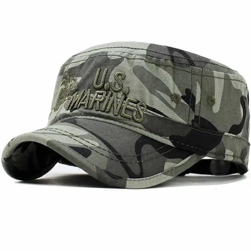 Boné de Beisebol Masculino, Boné Plano Masculino, Boné Tático Camuflado, de Algodão, Masculino com Bordado Fas