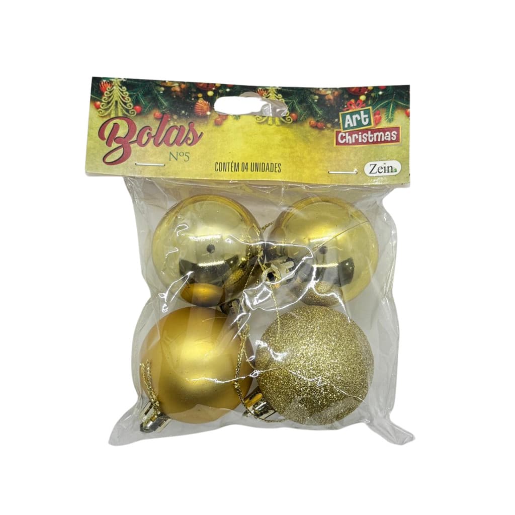 KIT 4 BOLAS DE NATAL DOURADA 5CM