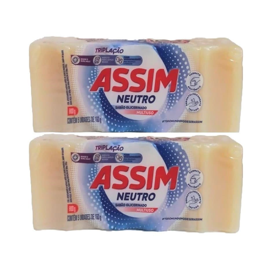 Kit Sabão em Barra Assim Neutro Glicerinado 800g - 2 pacotes