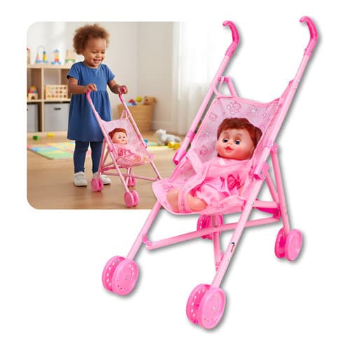 Carrinho Boneca Infantil Dobrável Bebê Brinquedo Menina Rosa