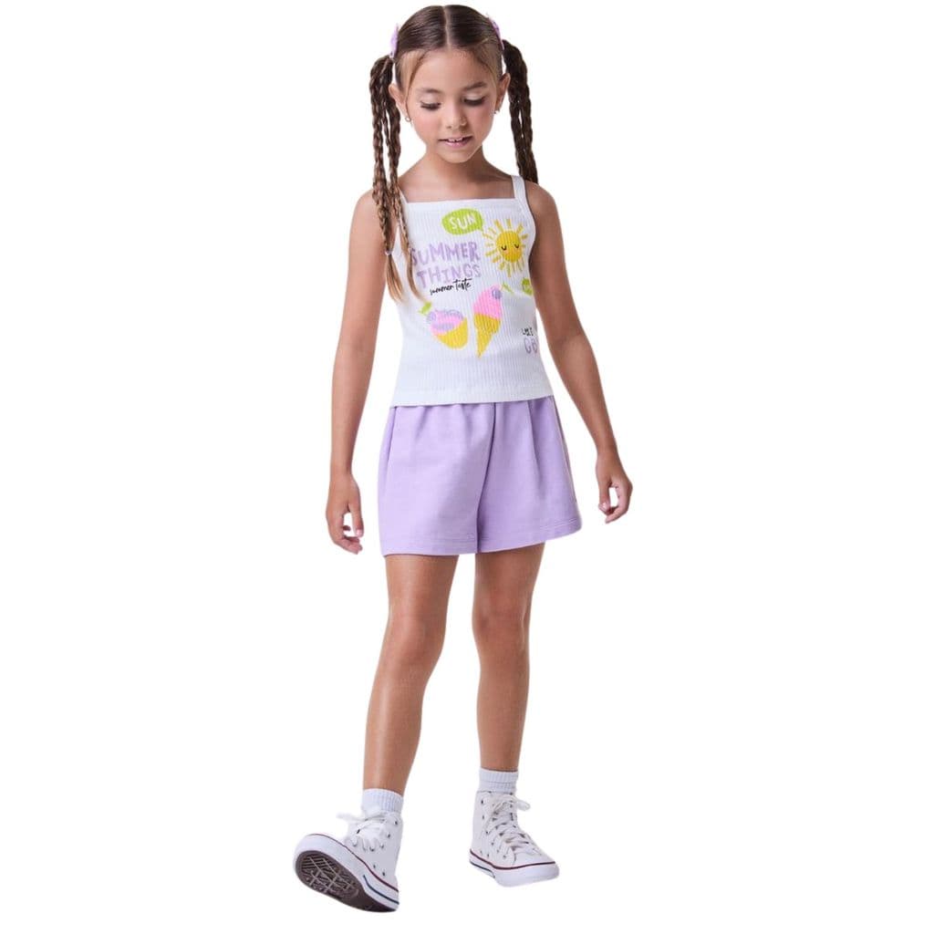 Conj. Regata Off White e Shorts Lilás - Bimbi