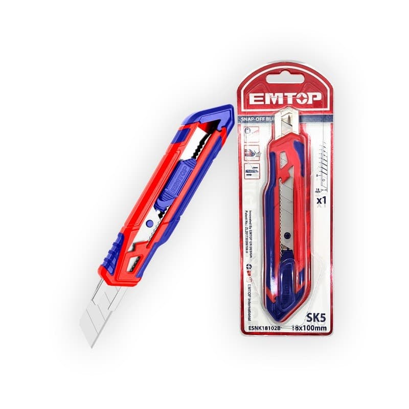 Estilete Emborrachado com Lâmina 18mm EMTOP Ideal para Cortes Preciso e Seguro Uso Geral Imperdível