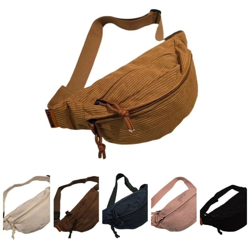 Pochete  Peitoral Veludo Cotelê Camurça Unissex | Caramelo bag lateral oferta Branco Rosa Marrom Preto Verde