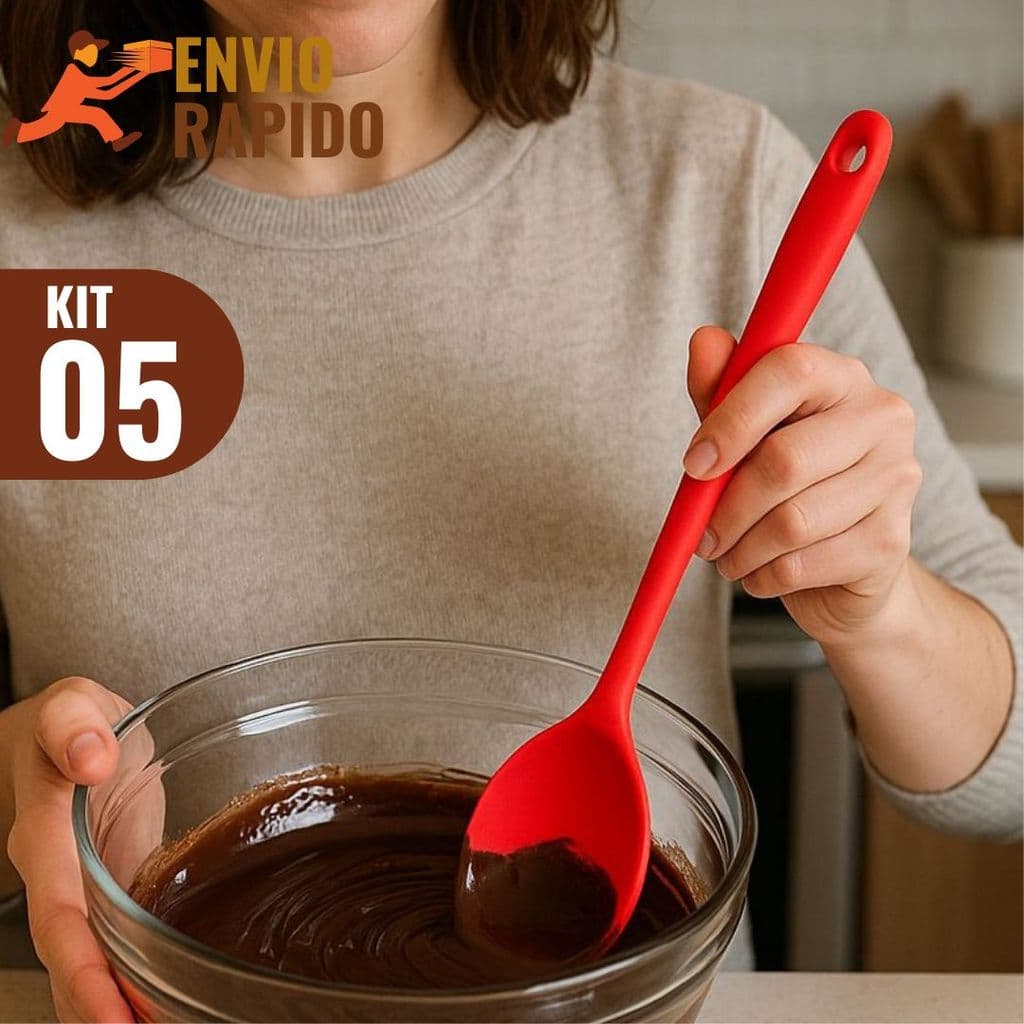 Kit 5 Colher de Silicone Grande Antiaderente Resistente ao Calor Utensílio Cozinha Durável Seguro Natal