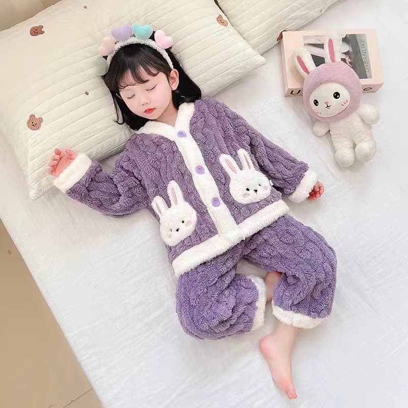 Conjunto De Pijama De Lã Coral Para Crianças E Meninas De 1 A 10 Anos , Inverno , Quente , Engrossado , Estampa Animal F