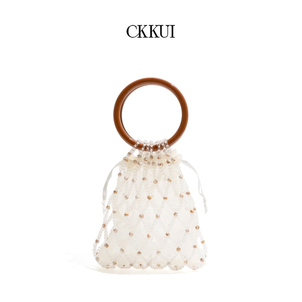 CKKUI Bolsa arrastão de nicho de luxo leve, bolsa oca de pérola com sensação de alta qualidade, Design com contas à mão,