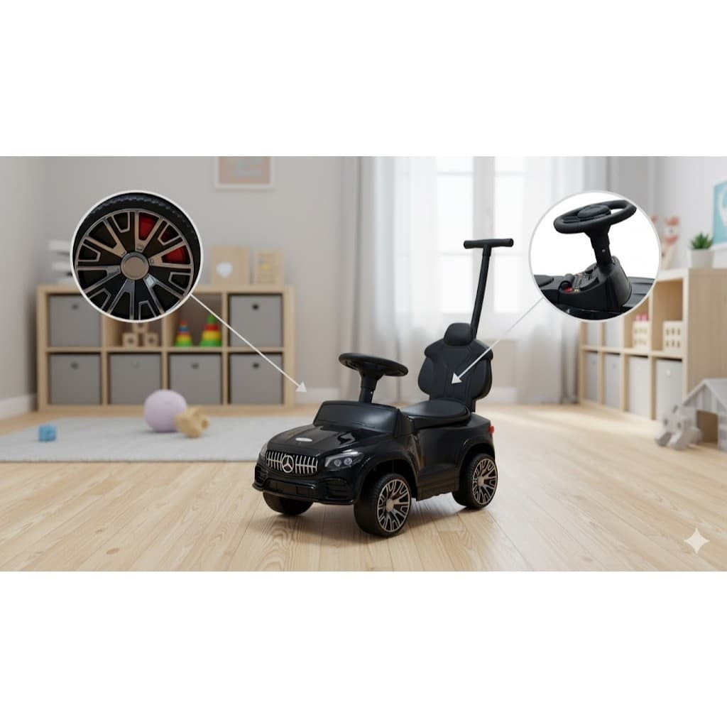 Carrinho Eletrico Infantil Empurrador Preto Alca Bateria Recarregavel Passeio Cinto Seguranca
