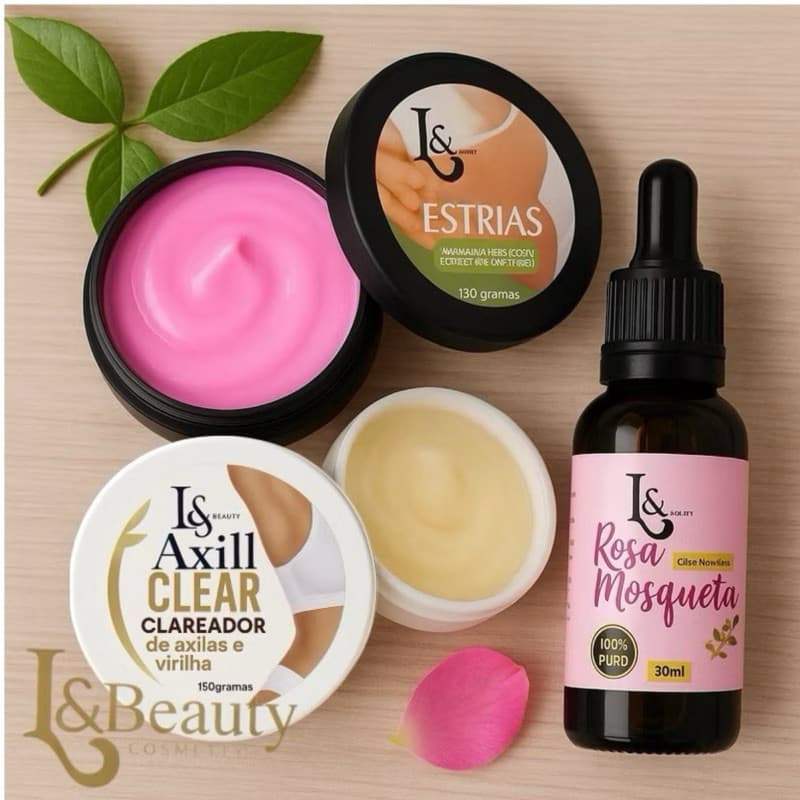 Kit Combo Clareador De Axilas + Creme Reduz Estrias + Óleo Rosa Mosqueta  30ML - L&Beauty