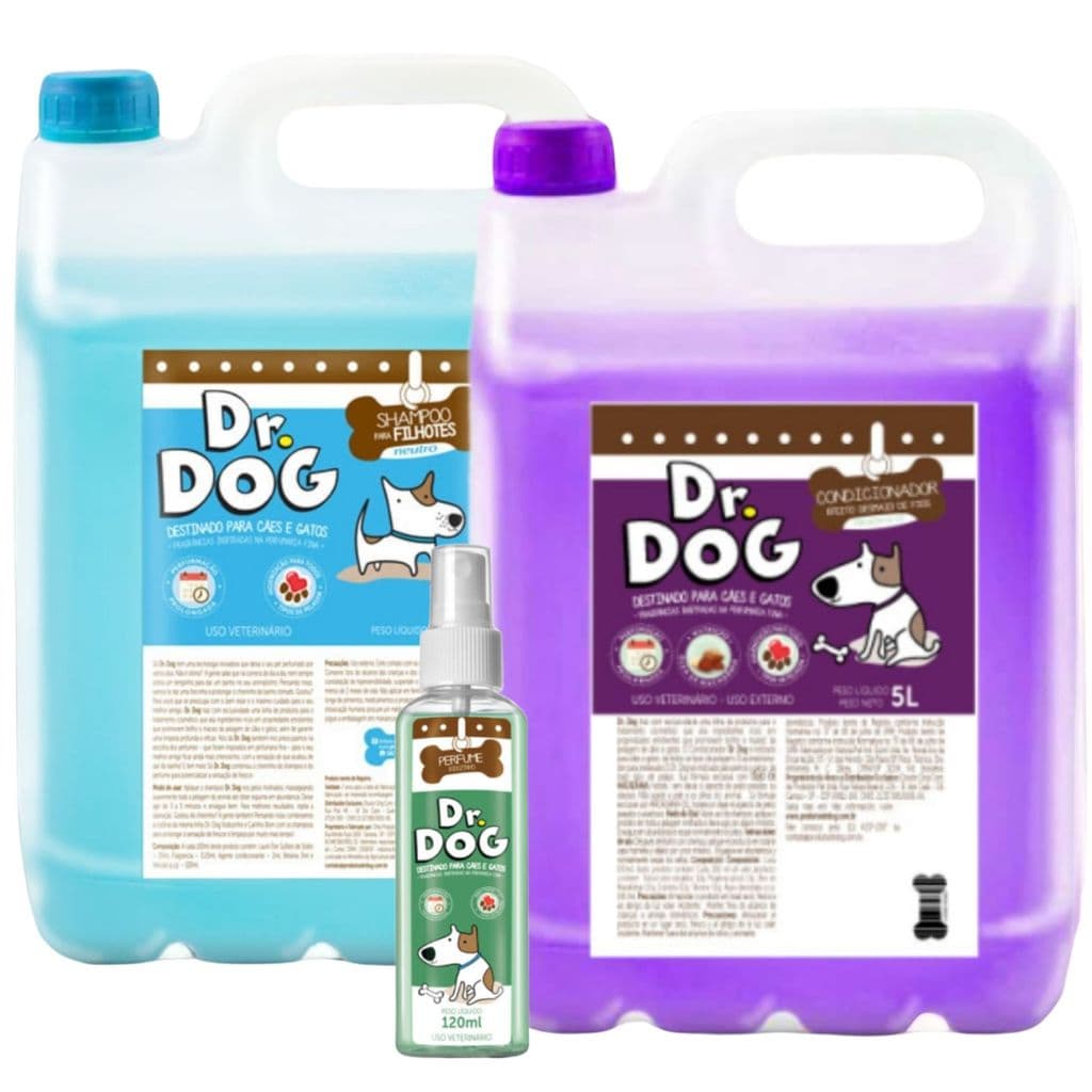 Kit Banho e Tosa: Shampoo Neutro Pet 5litros + Creme Condicionador Revitalizador Pelagem 5L+ Perfume