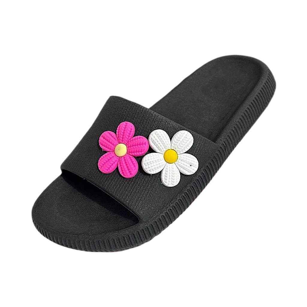 Chinelo Slide Nuvem Com Flores Botão Confortável e Leve