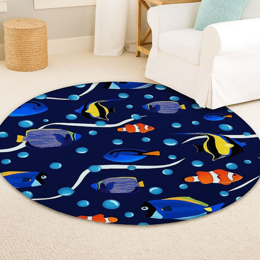 Tapete Redondo Decorativo Mar 88cm Antiderrapante para Sala e Quarto 2148