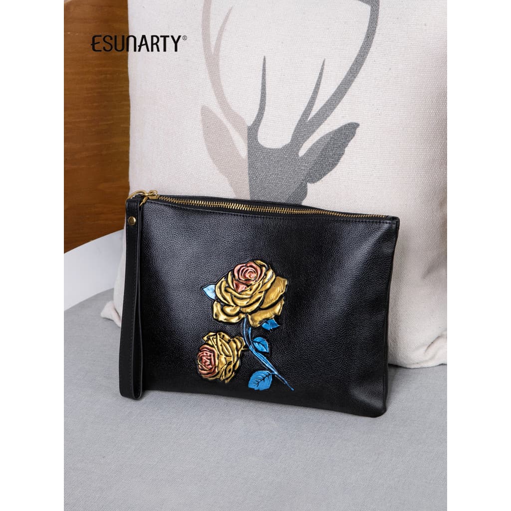 Senhoras bolsa de couro genuíno embreagem 2025 novo estilo couro genuíno moda embreagem feminina nacional na moda rosa p