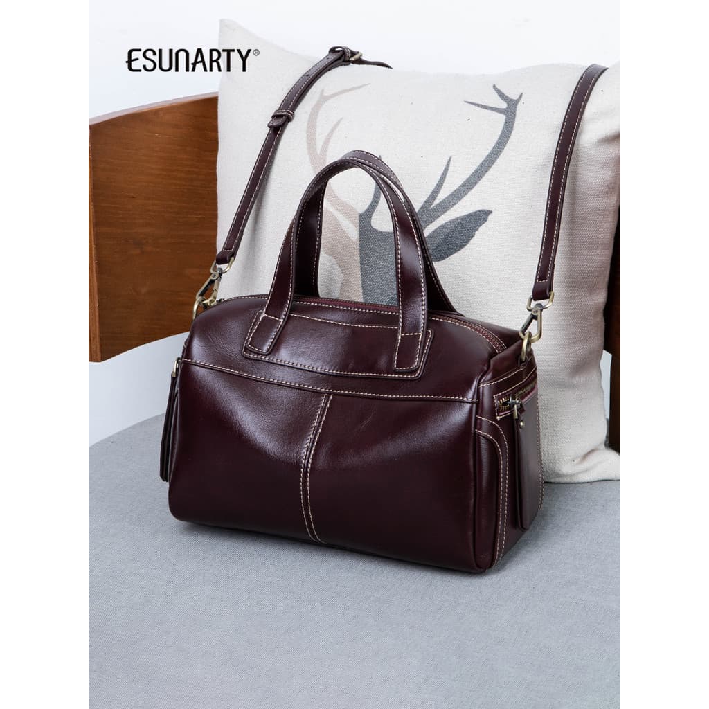 Bolsa feminina 2025 novo estilo de grande capacidade couro genuíno portátil Boston travesseiro saco feminino couro macio