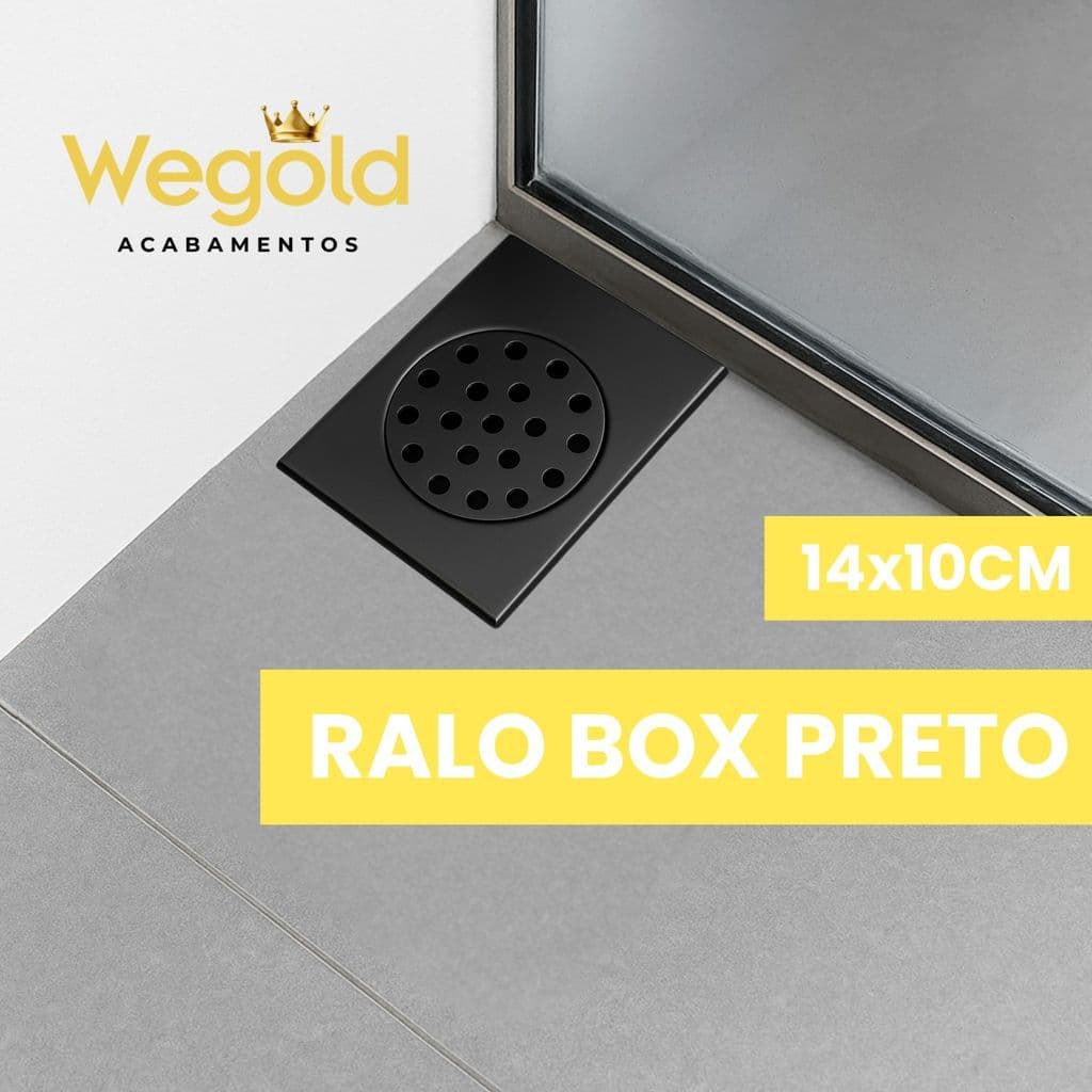Ralo Pratic Box Preto Inteligente 14x10cm Para Box Banheiro Escoramento Aço Inox Anti-Entupimento.