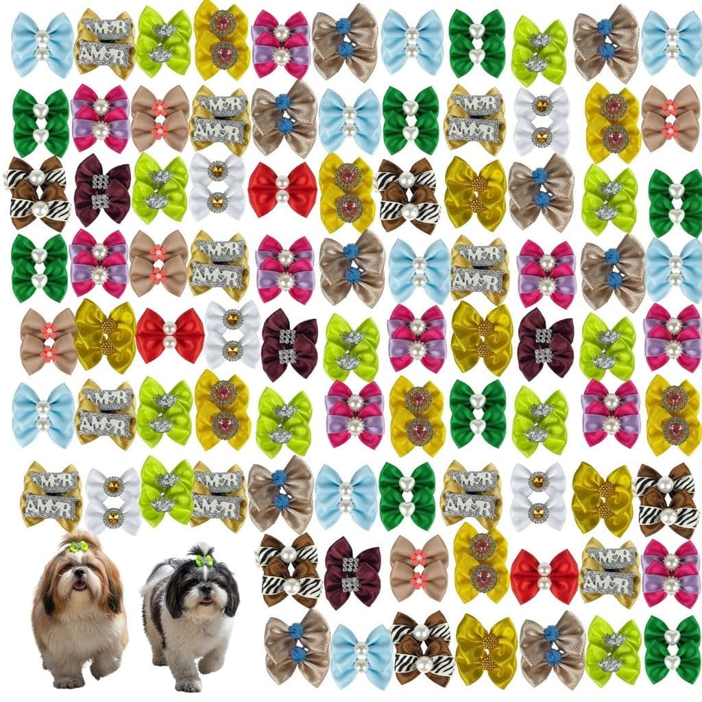 Kit 100 Lacinhos Variados Multi Enfeite Pet Atacado Cetim Premium Cão Pequeno Médio Banho Tosa