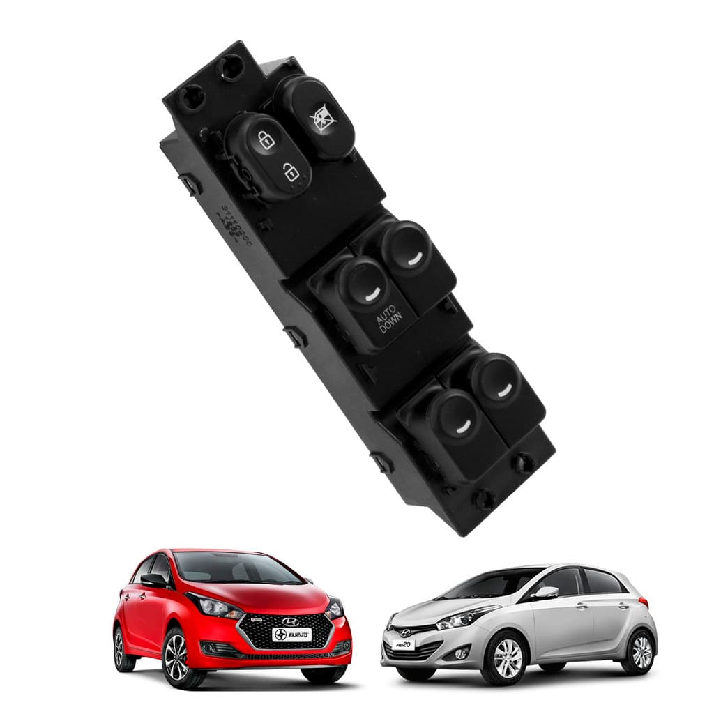 Botão Comando Vidro Elétrico Hb20 2012 a 2019 18 Pinos 4 Portas 1 Auto Down Lado Motorista Led Azul