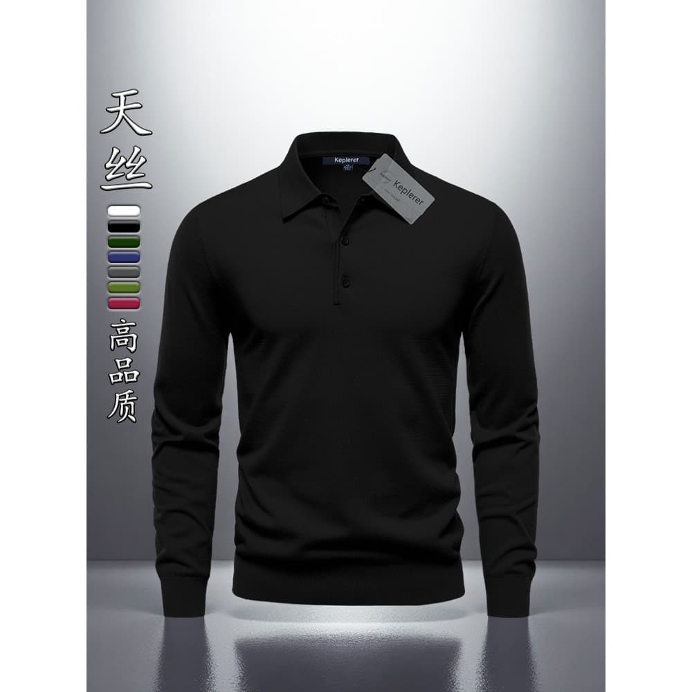 2025 primavera outono novo estilo de manga comprida Tencel POLO camisa masculina negócios Casual superior Drape respiráv
