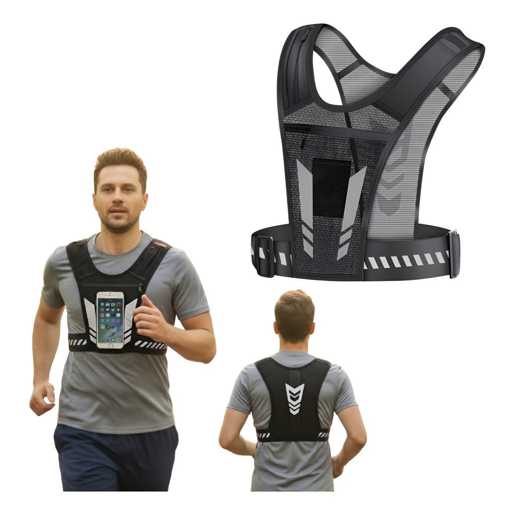 Colete Refletivo Esportivo Ajustável Bolso P Garrafa e Celular Colete Para Corrida Exercícios