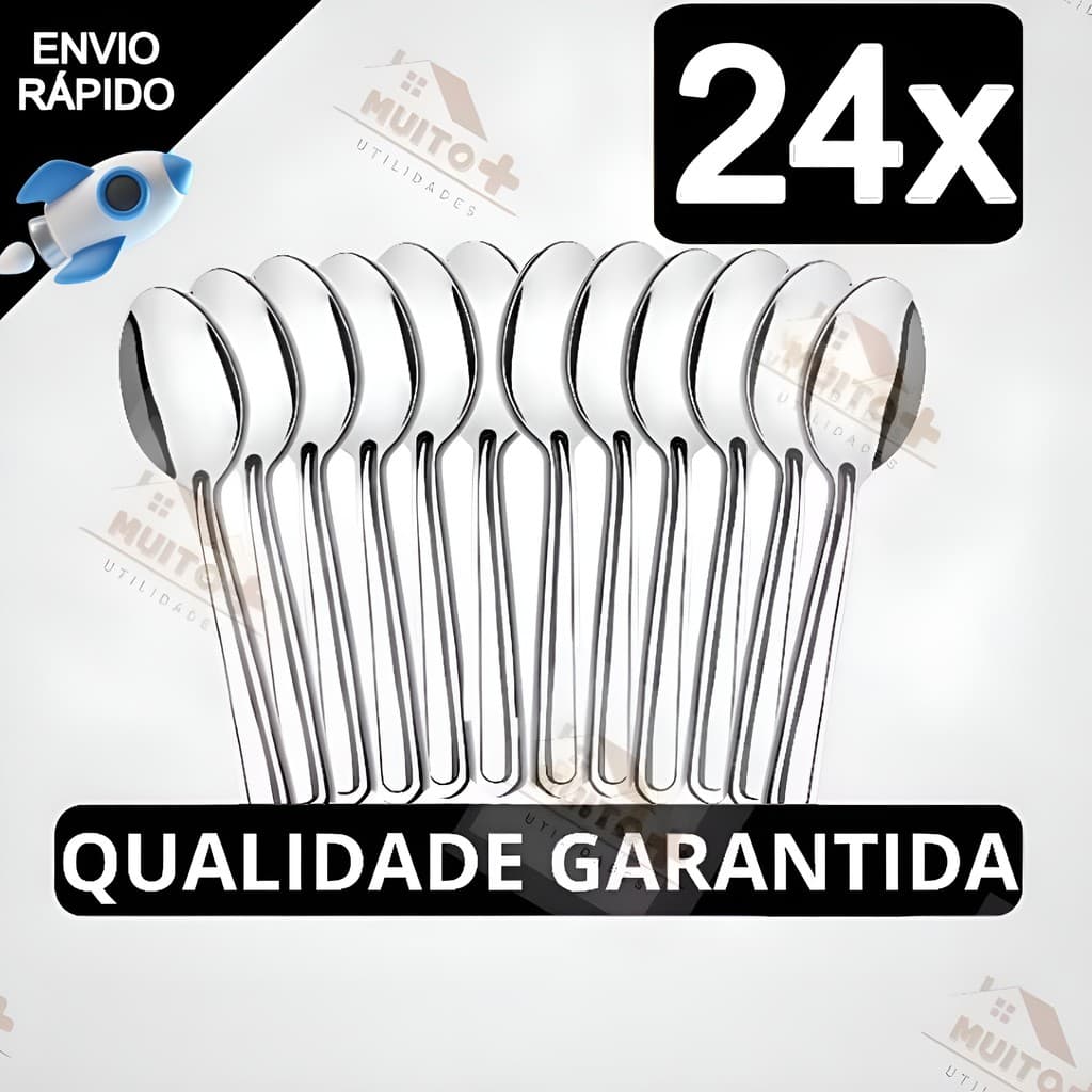 Jogo 24 peças de Colher Aço Inox Mesa Para Casa Cozinha Jantar