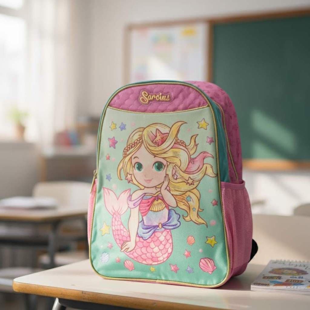 Mochila Infantil Sereia Princesa do Mar Glitter Escolar Menina Tendência