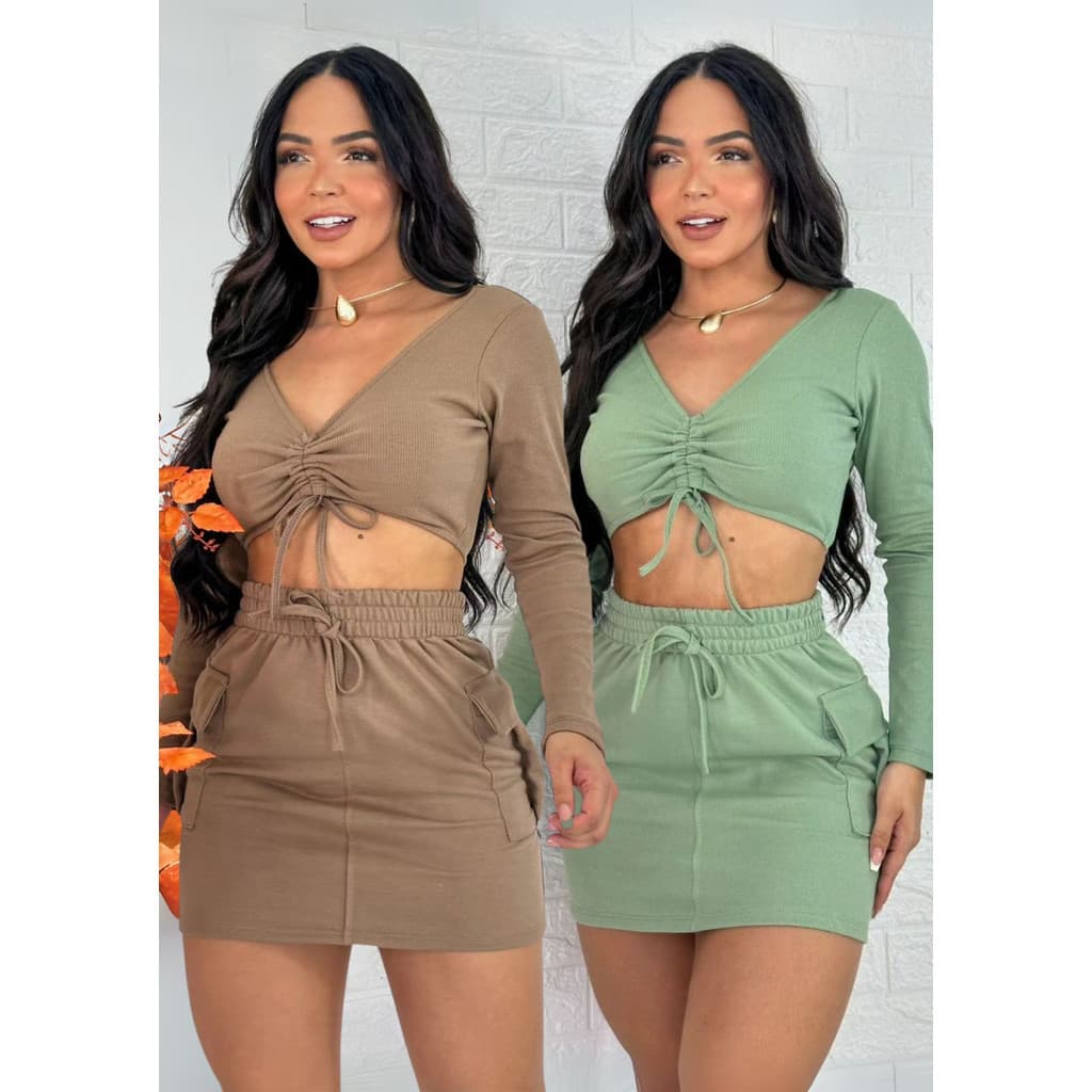KIT 2 Saia cargo feminina moletinho moda blogueirinha
