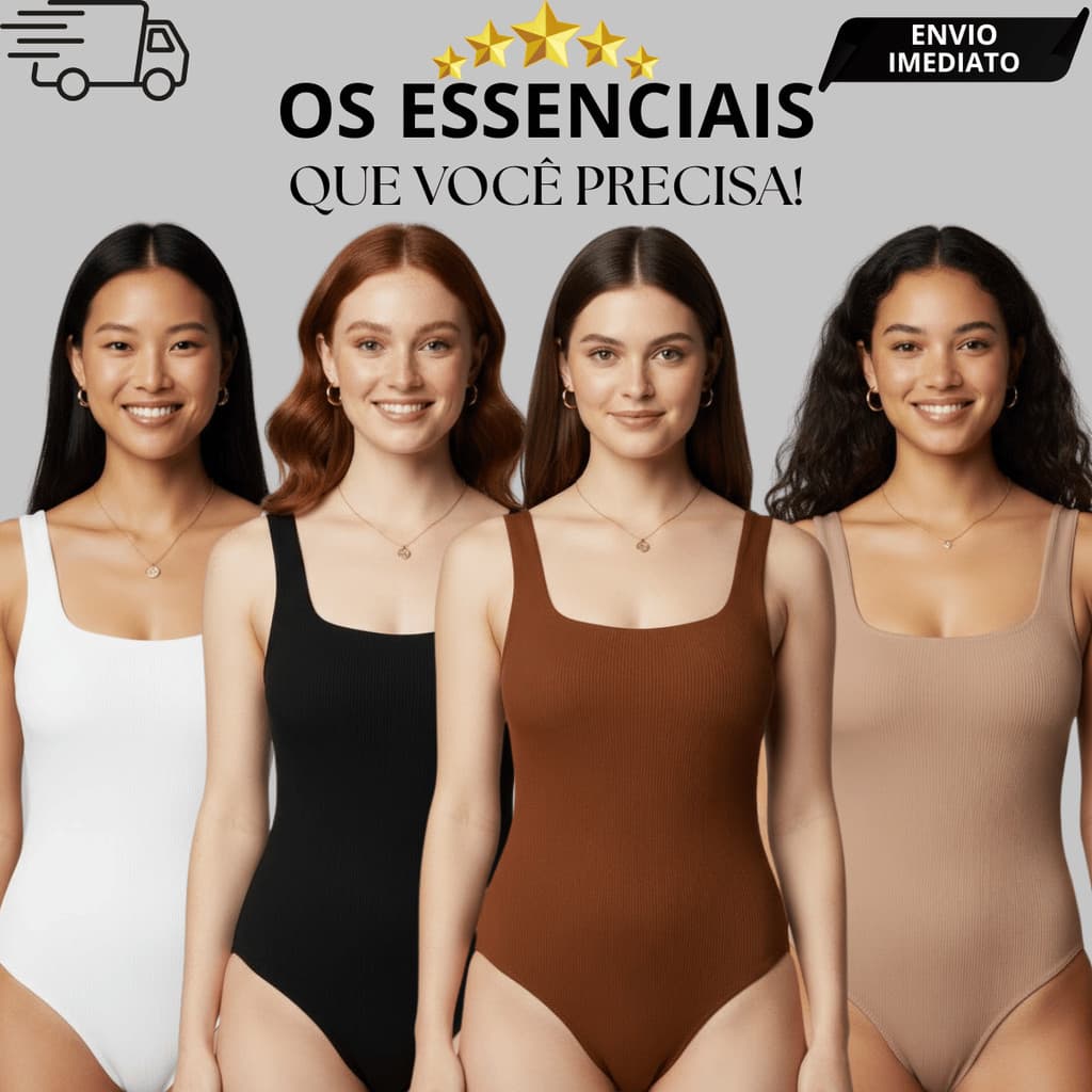 Kit 4 Body Feminino  Suplex Decote Quadrado com Forro Básico