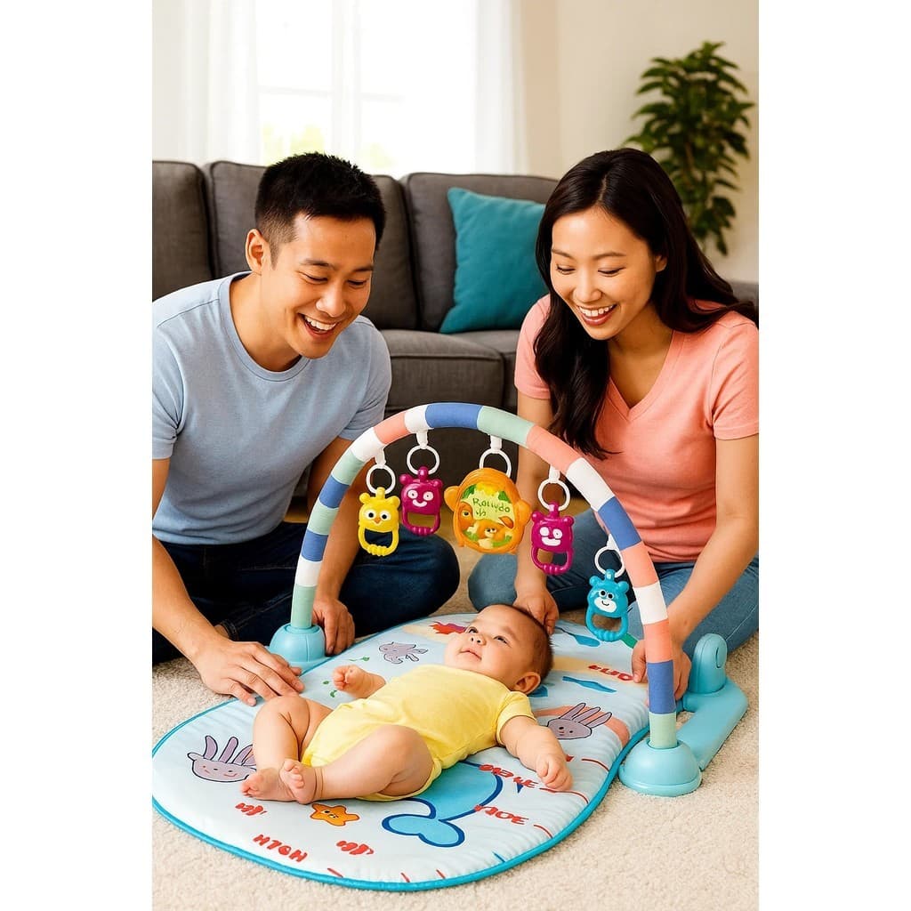 Tapete de Atividade Musical Infantil com Piano Educativo Cor Azul Tapete Bebê Brincar