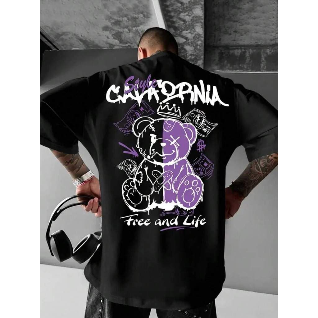 Camiseta Masculina Adulto Infantil Casual Street Wear Algodão Premium Moda Urso California Dolar
