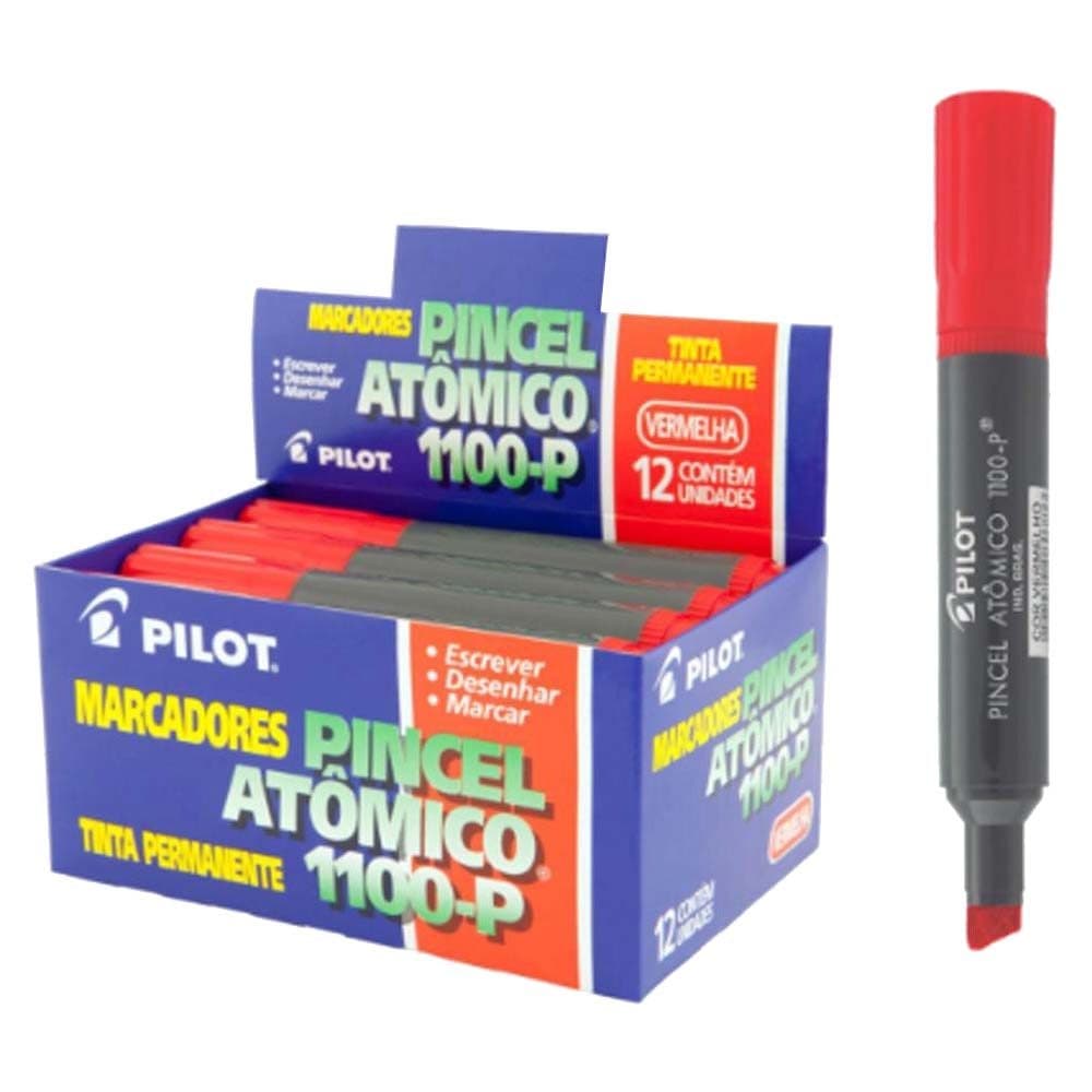 Pincel Atômico Vermelho Recarregável R1100 Tinta Permanente Pilot Caixa com 12 Unidades