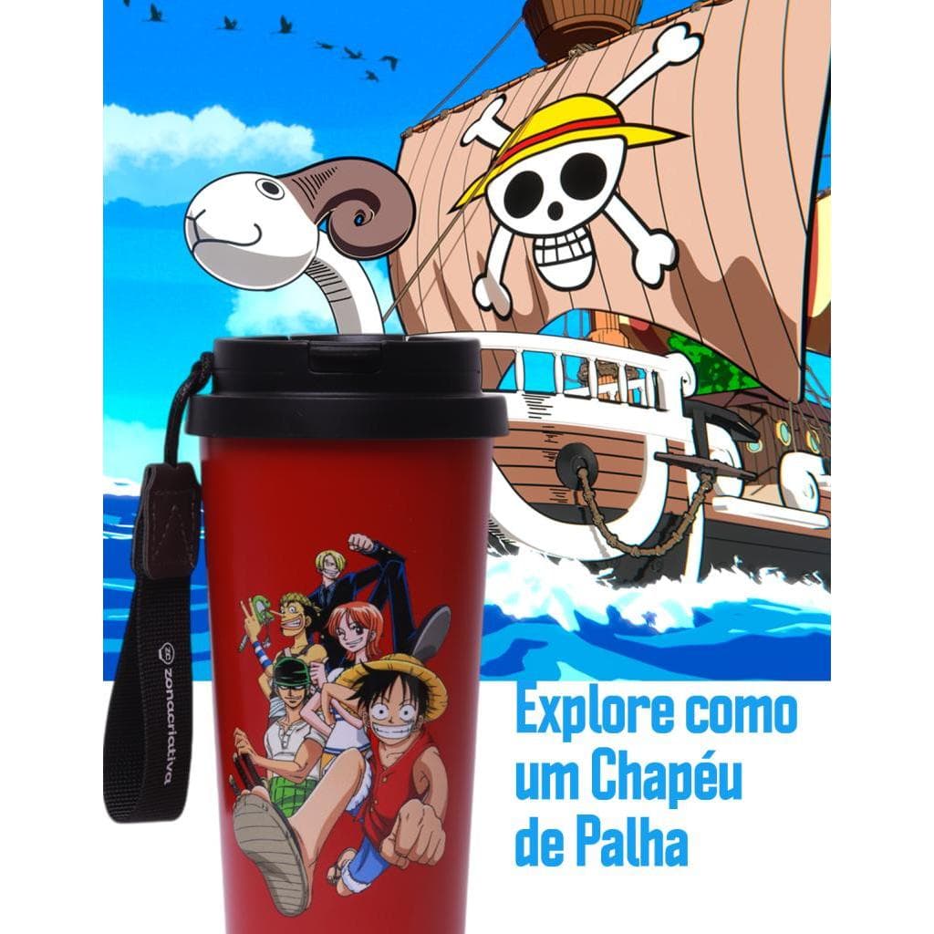 Copo Térmico Baker One Piece 500ml Inox Com Tampa E Canudo Viagem Presente Criativo Geek
