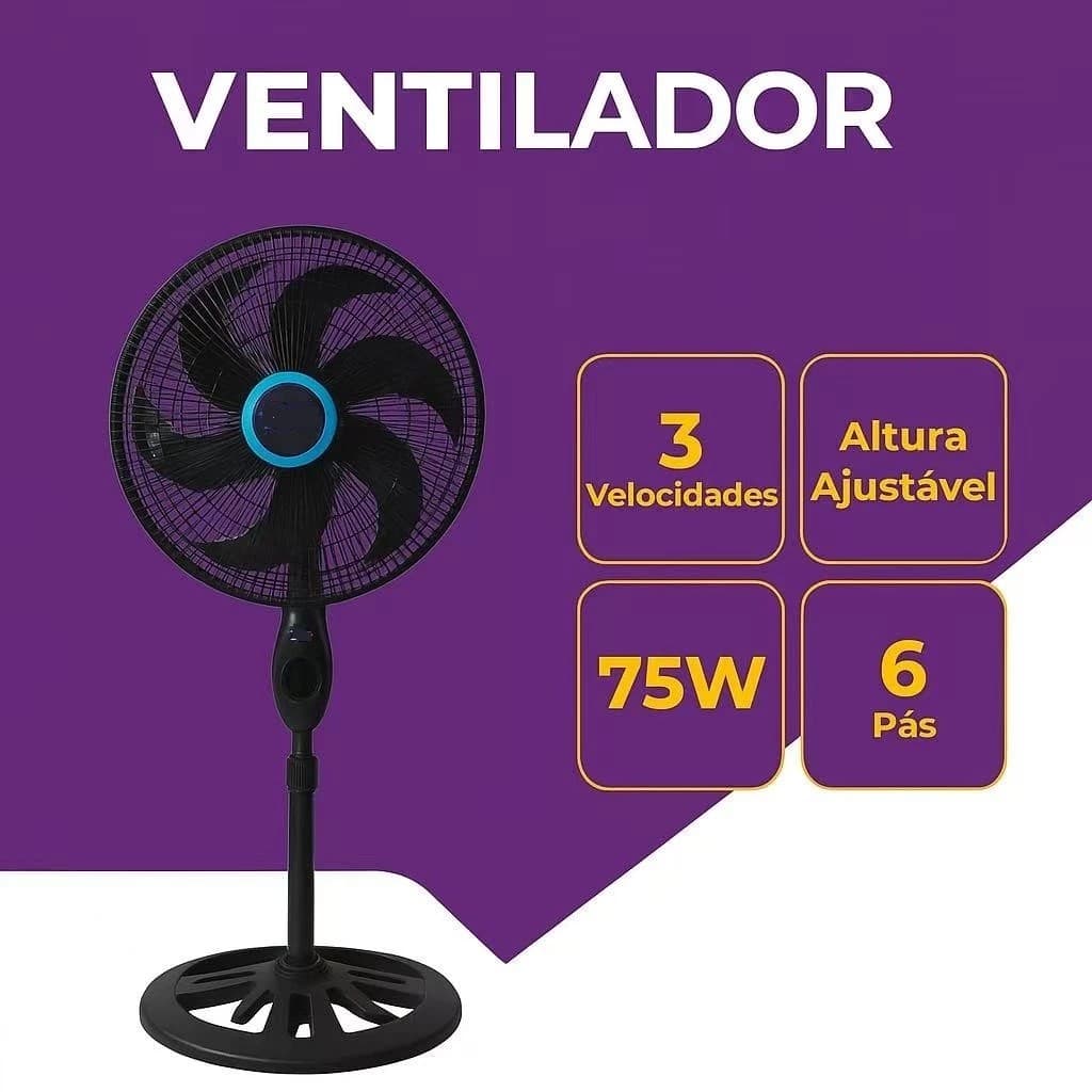 Ventilador vertical, altura ajustável, 3 velocidades, 6 pás, ventilador de chão economizador de energia 110V