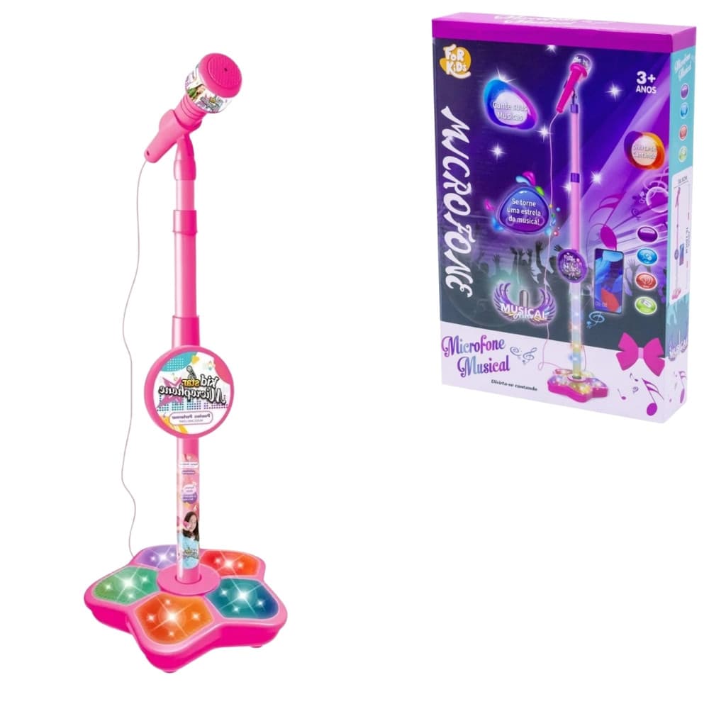Microfone Musical C/ Pedestal Infantil Conecta Celular MP3 Karaokê Brinquedo Interativo Ajustável Para Crianças For Kids