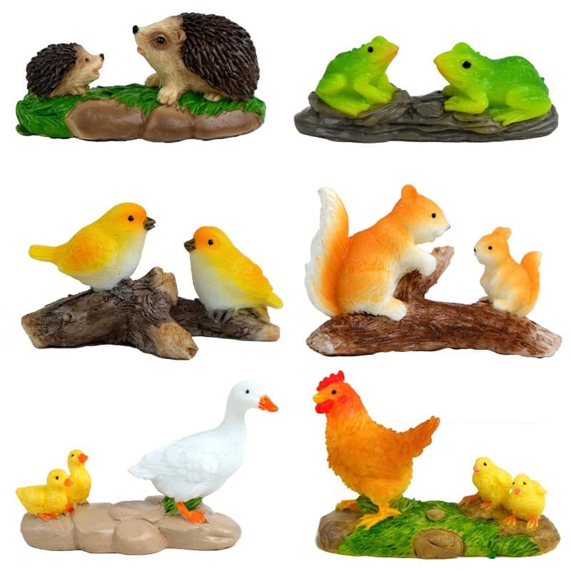 Estatuetas Miniaturas Frango Forg Pássaro Pato Esquilo Micro Paisagem Ornamentos Para Decoração De Casa DIY Acessórios D