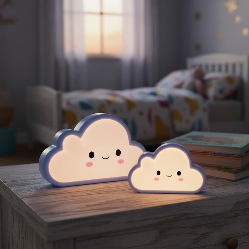 Abajur Mini Luminária Infantil Nuvem De Led Tomada Quarto Cor da estrutura Azul