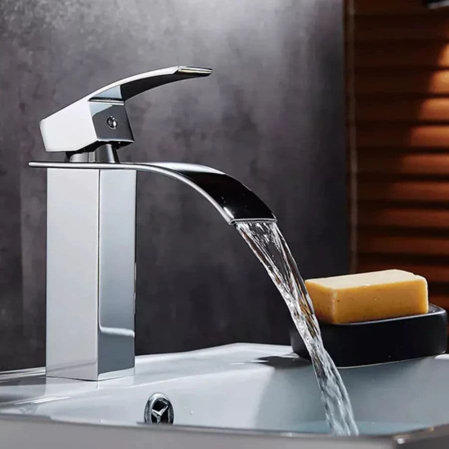 Torneira Lavatório 100% Metal Cascata Banheiro Curva Cuba Prata Misturador Água Quente E Fria