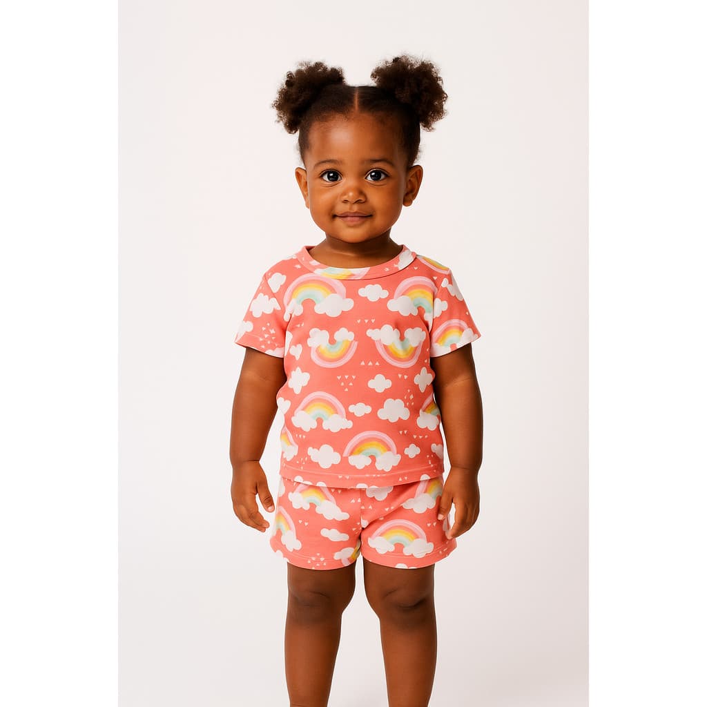 Pijama Infantil Renata Manguinha Nuvens e Arco-íris