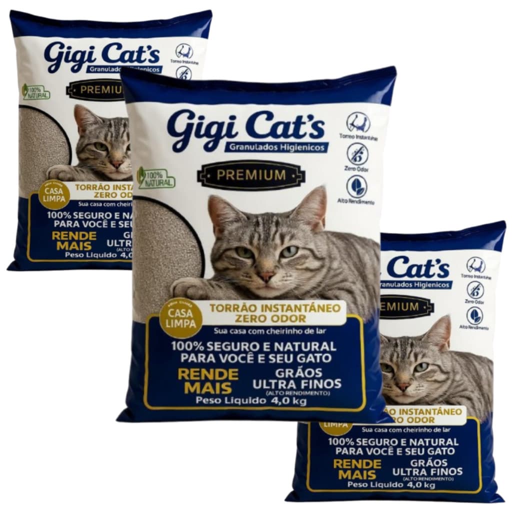 Areia Sanitaria Gigicats Natural 4kg Bentonita Para Gatos 3 UNIDADES