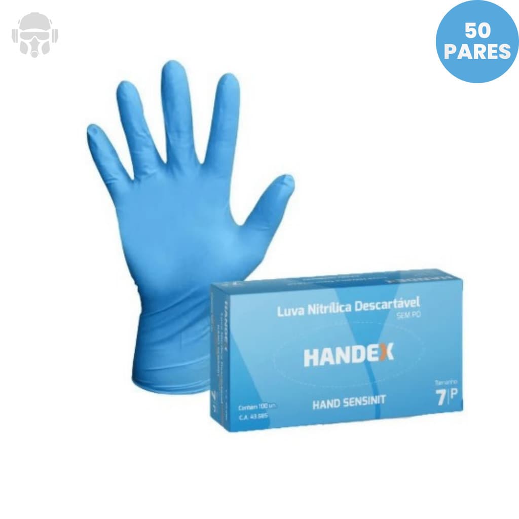 Luva Handex Sesinit Azul Nitrílica CA 43585 - Estética, Farmácia, Cozinha.