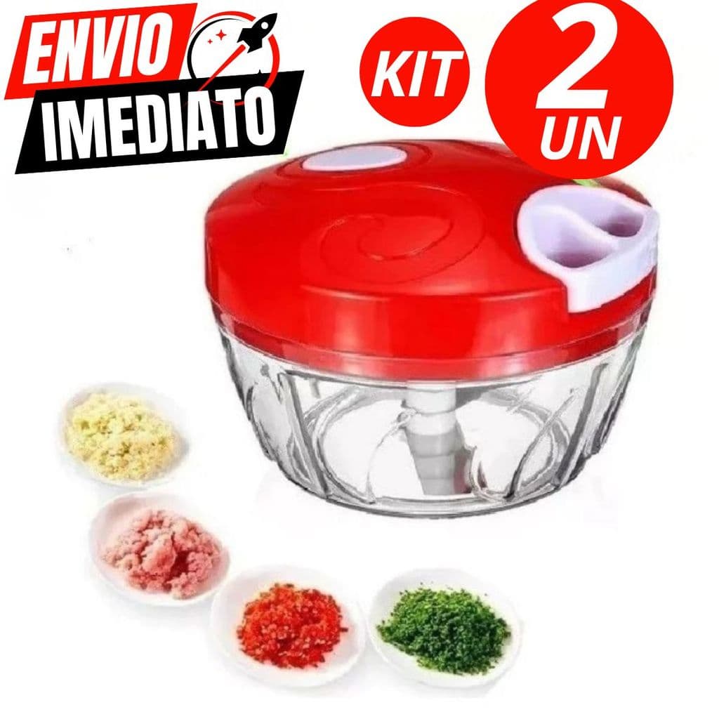 Kit 2 Processador Manual 3 Lâminas Triturador Alimentos Alho Frutas Cogumelos Multiuso
