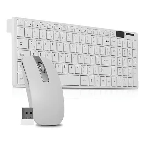 Kit Teclado E Mouse Sem Fio Wireless Usb 2.4 Ghz Abnt2 Qwerty Ergonômico Ley-171 Cor Branco