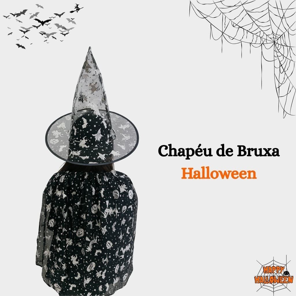 ✅️ Kit Fantasia Infantil Halloween – Capa com Chapéu Prateado 🕸️🎃